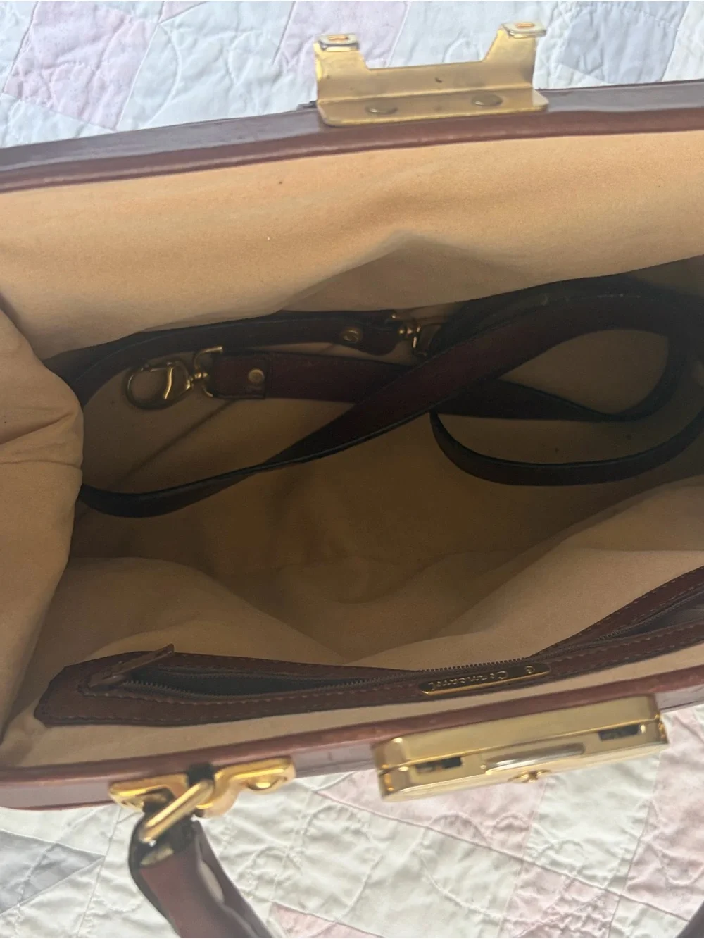 Brown Leather Structured Top-Handle Bag